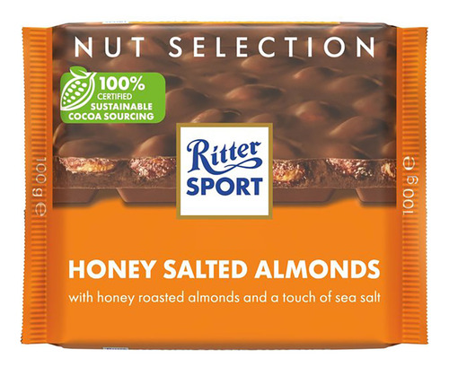 Ritter Sport con miel y sal, chocolate alemán y almendras, 100 g