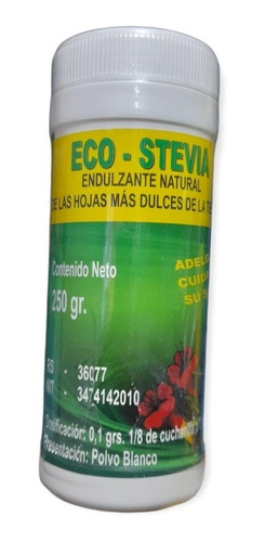 Eco Stevia En Polvo ,frasco Grande (etiqueta 250 )