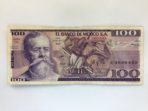 Billete Antiguo $100 Venustiano Carranza