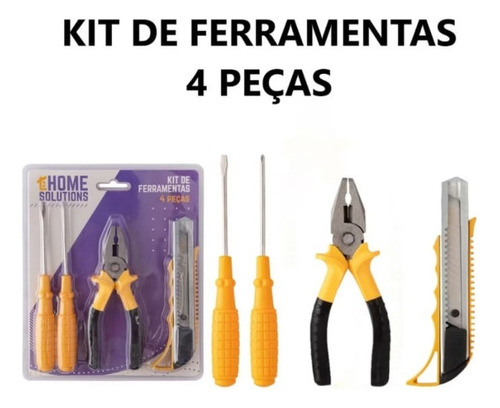 Kit Ferramentas 4 Pçs C/ Alicate Universal + Estilete + Chav Amarelo