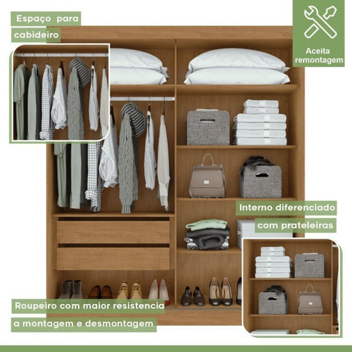 Quarto Com Guarda-roupa Casal 2 Portas 2 Gavetas, Cômoda Wt