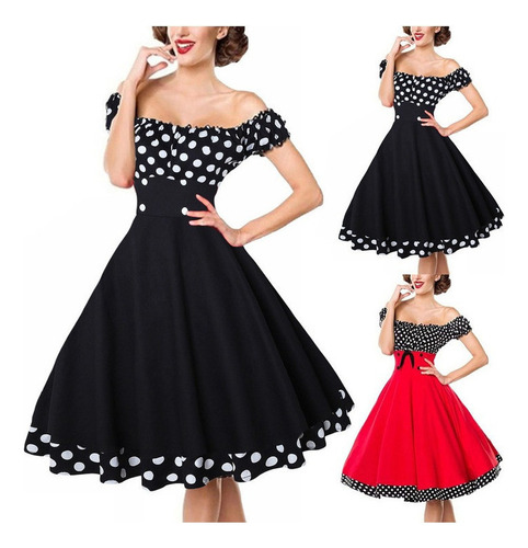 Maxi Vestido Vintage De Lunares Estilo Hepburn Con Cintura