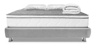 Colchón Doble Espuma Silver Mid+ Base+ 2 Almohada+ Protector Color Blanco