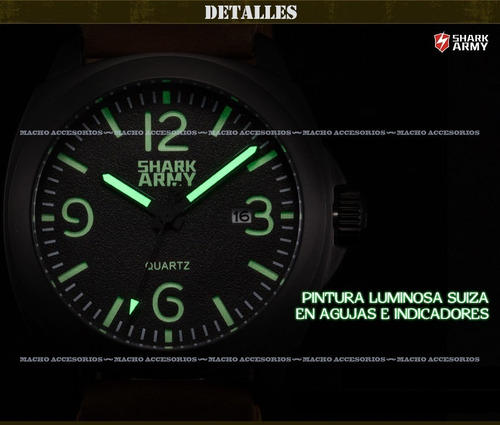 Reloj Shark Army Lumin Seal - Acuatico Acero Cuero Colores