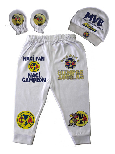 Ropa Bebé Pantalon Gorro Y Manoplas America Futbol Aguilas