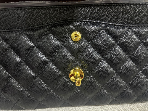 Bolsa Chanel Negra Caviar Double Flap Negro Lisa Dorado Dorado (Usado)
