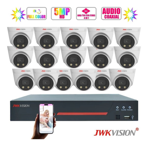 Kit 16 Camaras Domo Audio Coaxial Full Color 5mp Jwkvision 