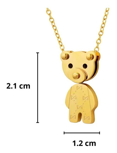 Imagen 2 de 10 de Collar Dije Oso Movible Acero Dorado Mujer Regalo Amor Novia