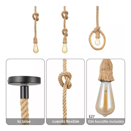6 Lampara Colgante Vintage Cuerda De Cáñamo Soga 1m Rustica Marrón