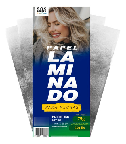  1kg Papel Laminado Luzes Mechas Reflexos Espessura Fina 75g Tom 11cm X 25cm - 400 Folhas