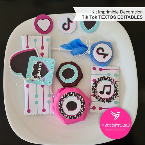 Imagen 6 de 9 de Kit Imprimible Decoración Candy Bar Tik Tok Textos Editables