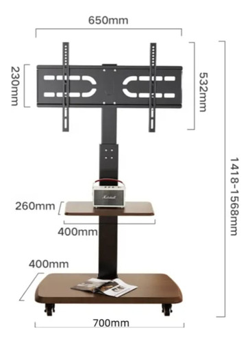 Soporte Tv Rack Movil Con Ruedas 32 A 70 Base Pedestal