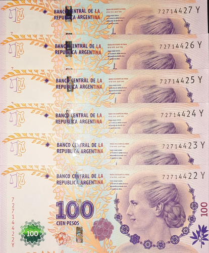 Billetes 100 Pesos Correlativos Unc