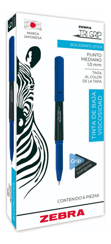 Zebra Bolígrafo Tri-grip Triangular Punto 1,0mm Caja 6 Pzs. Rojo Rojo