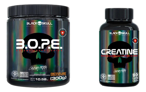 Pré Treino Bope 300g + Creatina 90 Cápsulas - Black Skull Sabor Limão