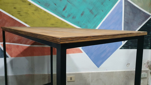 Mesa Barra Hierro Y Madera Desayunador 130x70x105 Industrial