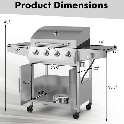 Giantex Propane Gas Grill With 4 Main Burners And 1 Side