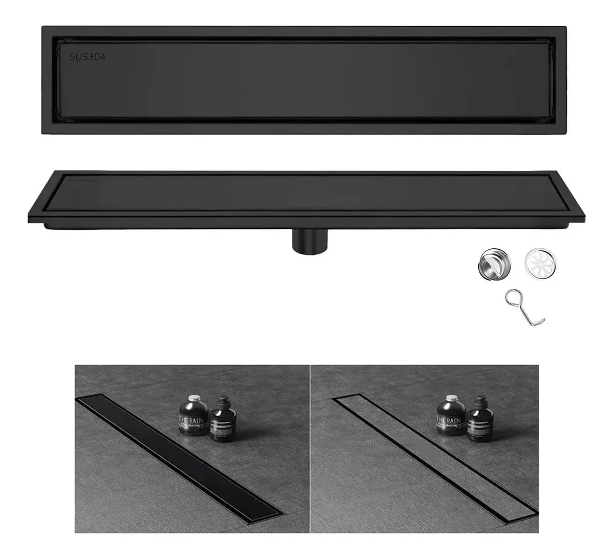 Desagüe Invisible De Acero Inoxidable 304 Para Baño 10x60cm Negro Antióxido Lineal Con Rejilla Oculta Para Ducha Y Cocina
