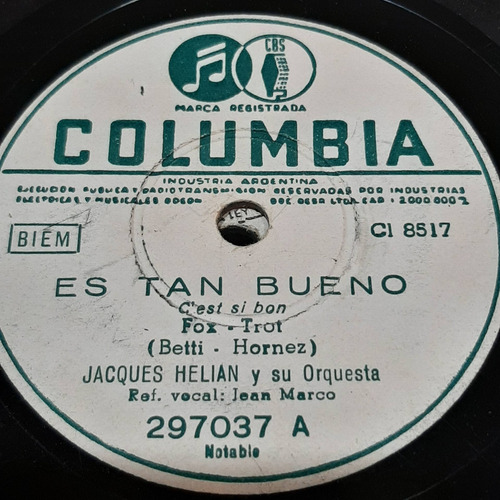 Pasta Jacques Helian Su Orquesta Jean Marco Columbia C307 (Usado)