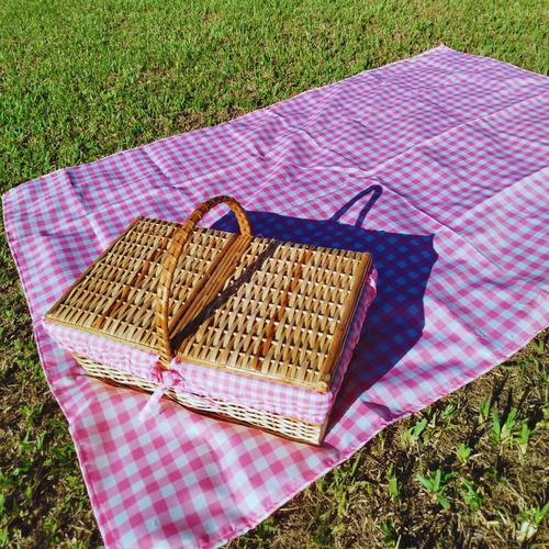 Cesta Piquenique De Vime Grande Gg 56cm Com Toalha E Forro