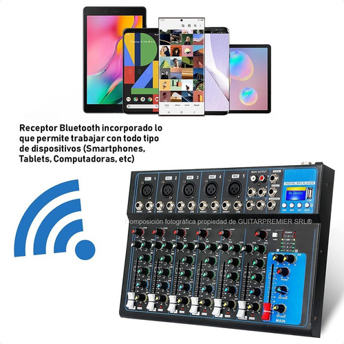 Imagen 2 de 9 de Consola Mixer 8 Canales Bluetooth Usb Phantom Power Eq F-7