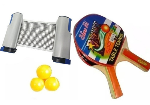 Kit Raquetas Ping Pong Con 3 Bolas + Malla Retractil Deporte