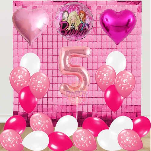 Pack Globos Barbie Rosa Fucsia Combo Kit Dos Cortinas