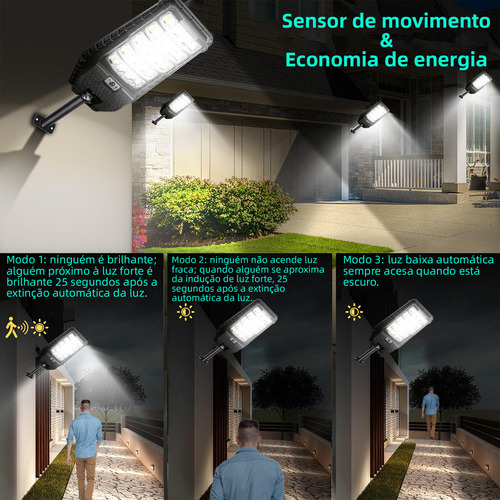 Alusp Luz Led Luminaria Solar Sensor Presença Forte Poste Pared 400w Cor Preto Com Controle