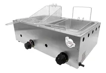 Comprar Fritadeira Inox À Gás 2 Cubas 10 Lts Salgado Batata Frituras Frequência Fritador Pasteleiro a Gás 10 Litros 2 Cubas Inox Semi Profissional A Gás (Botijão)