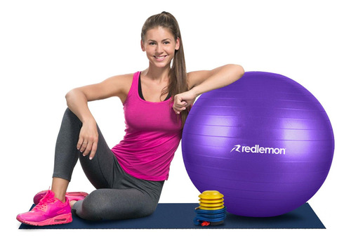 Redlemon Pelota para Pilates y Yoga de Resistencia Estática, Pelota para Ejercicio en Casa o Gimnasio, Textura Antiderrapante y Resistente para Fisioterapia, Incluye Bomba de Aire (65 cm de Diámetro)