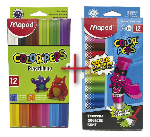 Combo De Plastilinas X12 + Temperas X12  Color Peps - Maped.