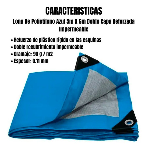 Imagen 2 de 3 de Lona De Polietileno 5m X 6m Doble Capa Reforzada Impermeable