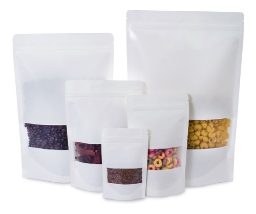 Imagen 1 de 7 de 100 Bolsas Stand Up Pouch Cierre Papel Blanco-ventana 50 Grs
