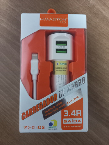 Carregador Veicular H'maston S15-2 Com Cabo Lightning iPhone