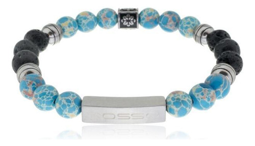 Bracelete Roso Aço Shambala Jaspe Imperial Azul/ Vulcanica