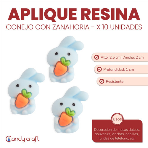 Aplique De Resina Conejo Con Zanahoria X 10 Unis Souvenirs
