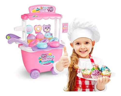 Juego Infantil Carrito De Dulces Donas Cakes Shop Color Rosa
