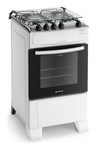 Fogão 4 Bocas Branco Com Mesa Inox Atlas Mônaco Top Bivolt