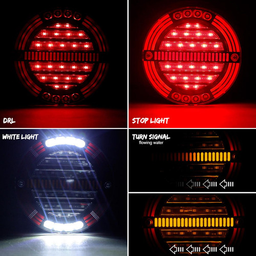 Luz Trasera Led Redonda Con Freno Y Giro Para Camión 2pzs