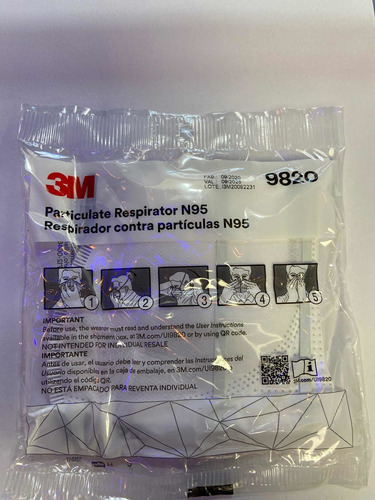 Imagen 2 de 3 de Respirador Para Partículas 3m 9820 N95 Ionlux