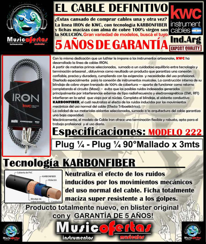 Imagen 4 de 7 de Cable Kwc Kw Iron 222 Plug Plug 3 Mts Mallado Angular 90° L