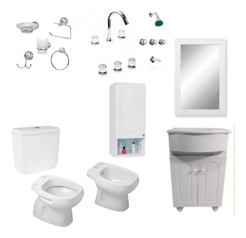 Juego De Baño Completo Griferia Inodoro Vanitory C50