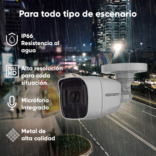 Epcom Kit Camaras De Seguridad De Video Vigilancia Metalicas Con Microfono Integrado Modelo B8-mic-plus+2tb 2mp Con Disco Duro 2tb Cctv Cámaras Bala Con Audio Por Coaxitron Turbohd 1080p Lite