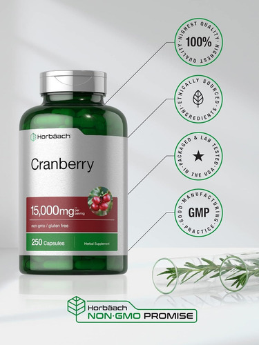 Horbaach Cranberry Arandano 250 Capsulas Con Vitamina C Sabor Sin Sabor