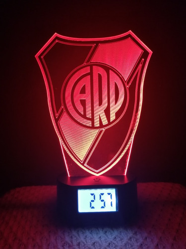 Lámpara 3d De River Plate Con Reloj Alarma 7 Col. Led