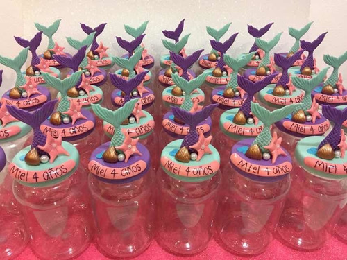 Imagen 3 de 5 de 30 Frascos 8cm Dulceros Sirena Con Nombre Personalizado