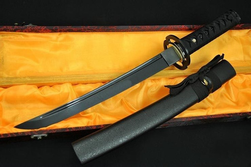 Espada Ninja Afiada Lâmina Negra Corte Aço 1060