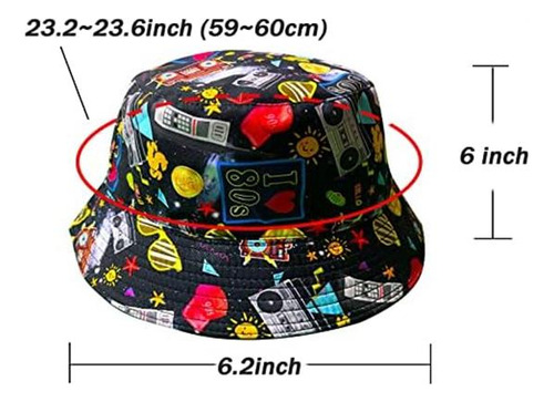 Sombrero De Pescador Reversible Retro De Los 80 Y 90 Con Est