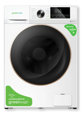 Lavasecarropas automático inverter Greenwind 10.5kg frontal color blanco