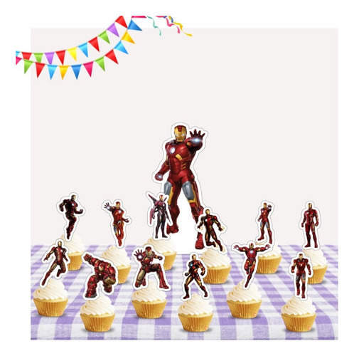 Topper Cupcake Adorno Pinchos Muffin X12 Iron Man